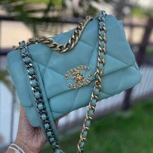 Small Chanel 19 Tiffany Blue Quilted Shoulder Bag